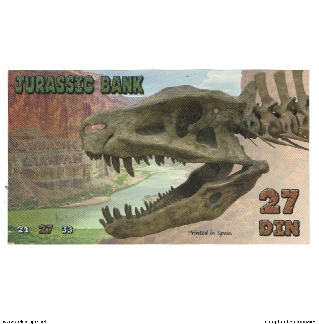 Billet, Espagne, Billet Touristique, 2015, JURASSIC BANK 27 DIN, NEUF - [ 7] Errori & Varietà