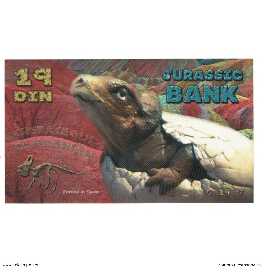 Billet, Espagne, Billet Touristique, 2015, JURASSIC BANK 19 DIN, NEUF - [ 7] Fehldrucke