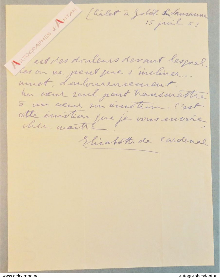 ● L.A.S 1953 Elisabeth De CARDENAL Peintre Pianiste Née Au Pérou (Lima) à Maurice ROSTAND Lettre LAUSANNE Suisse - Pittori E Scultori