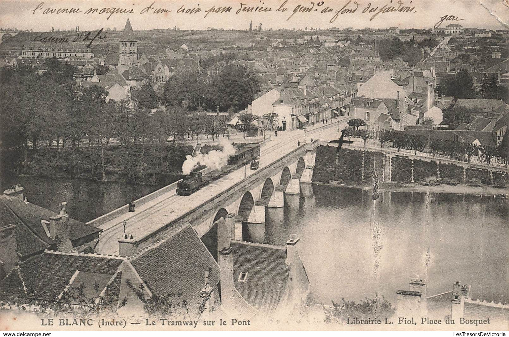 CPA Le Blanc - Le Tramway Sur Le Pont - Train A Vapeur - Librairie Fiol - Le Blanc