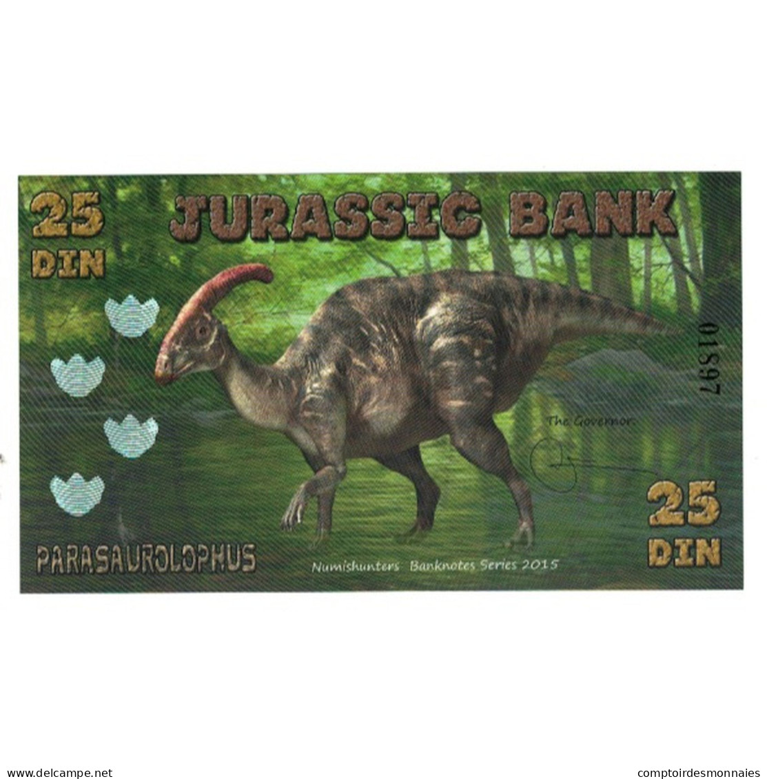 Billet, Espagne, Billet Touristique, 2015, JURASSIC BANK 25 DIN, NEUF - [ 7] Fautés & Variétés