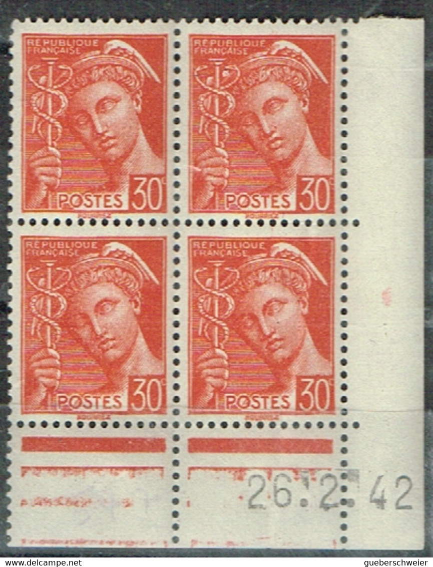 FR 93 - FRANCE N° 412 Bloc De 4 Coin Daté Neuf** Pli Vertical - 1930-1939