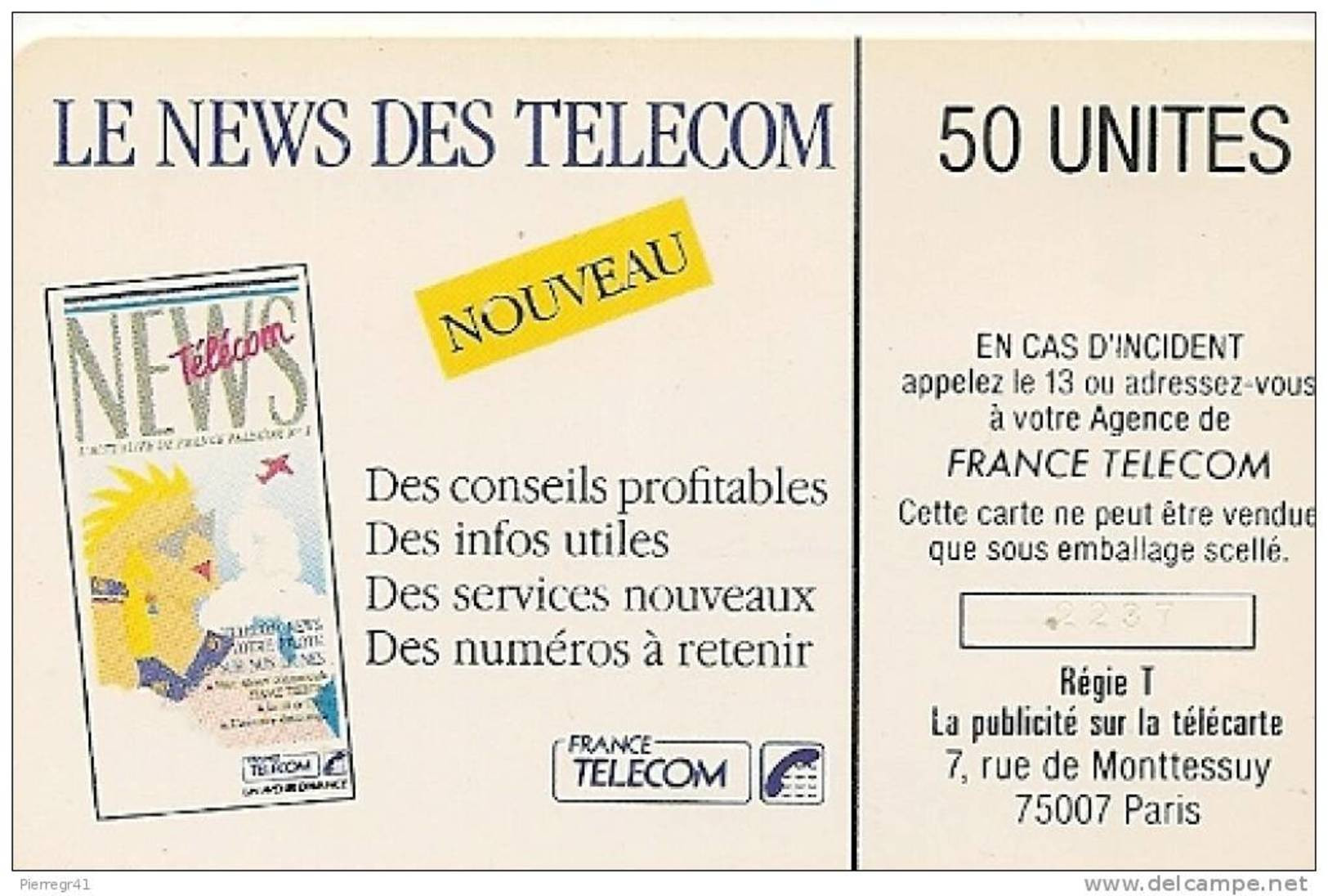 CARTE^-PUBLIC-F80-50U-SO2- 06/89-NEWS  LORRAINE-UTILISE-TBE 4 Pe N°2237 -COTE 50€ - 1989