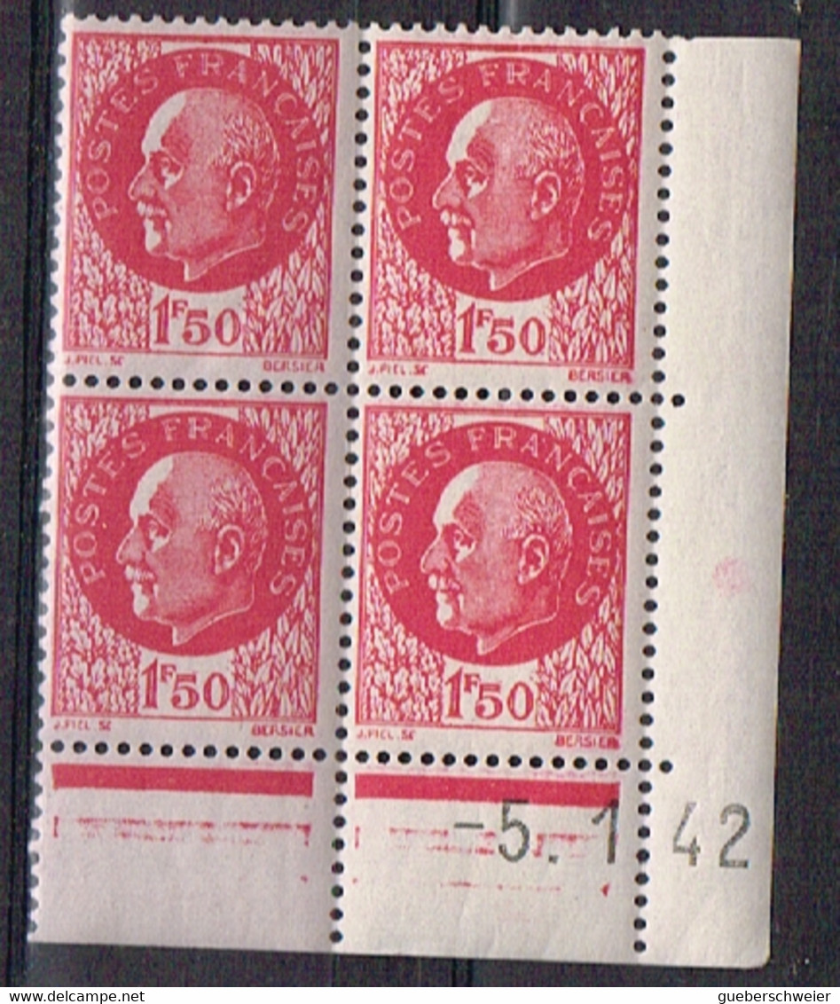 FR 97 - FRANCE N° 516 Bloc De 4 Coin Daté Neuf** Maréchal Pétain - 1930-1939