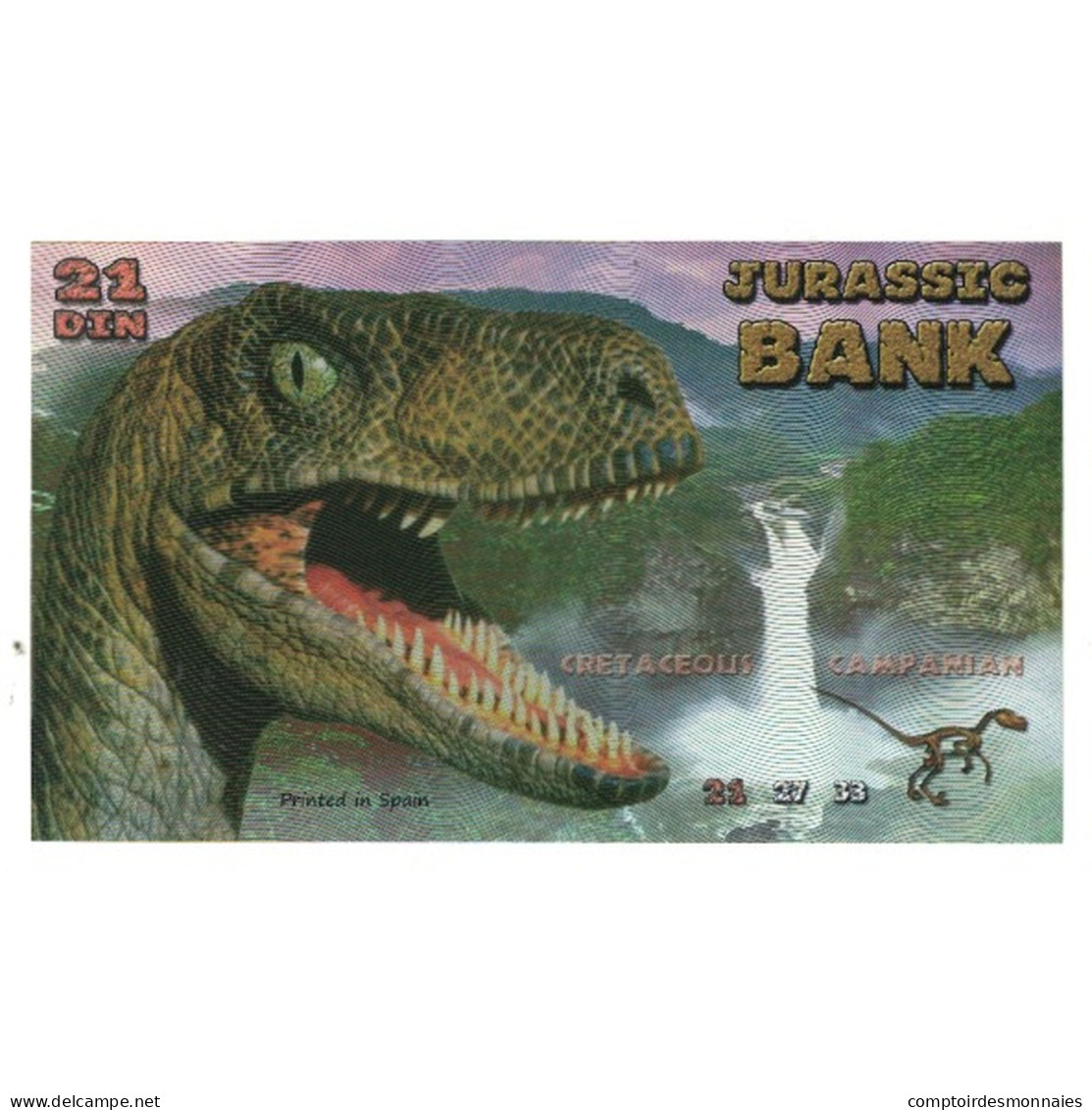 Billet, Espagne, Billet Touristique, 2015, JURASSIC BANK 21 DIN, NEUF - [ 7] Fautés & Variétés