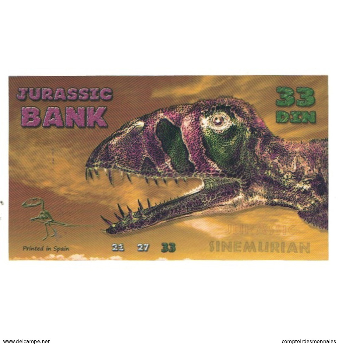 Billet, Espagne, Billet Touristique, 2015, JURASSIC BANK 33 DIN, NEUF - [ 7] Errors & Varieties