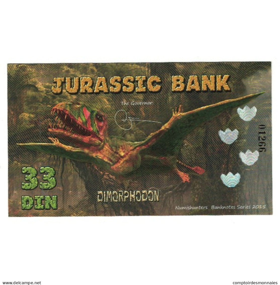 Billet, Espagne, Billet Touristique, 2015, JURASSIC BANK 33 DIN, NEUF - [ 7] Fautés & Variétés