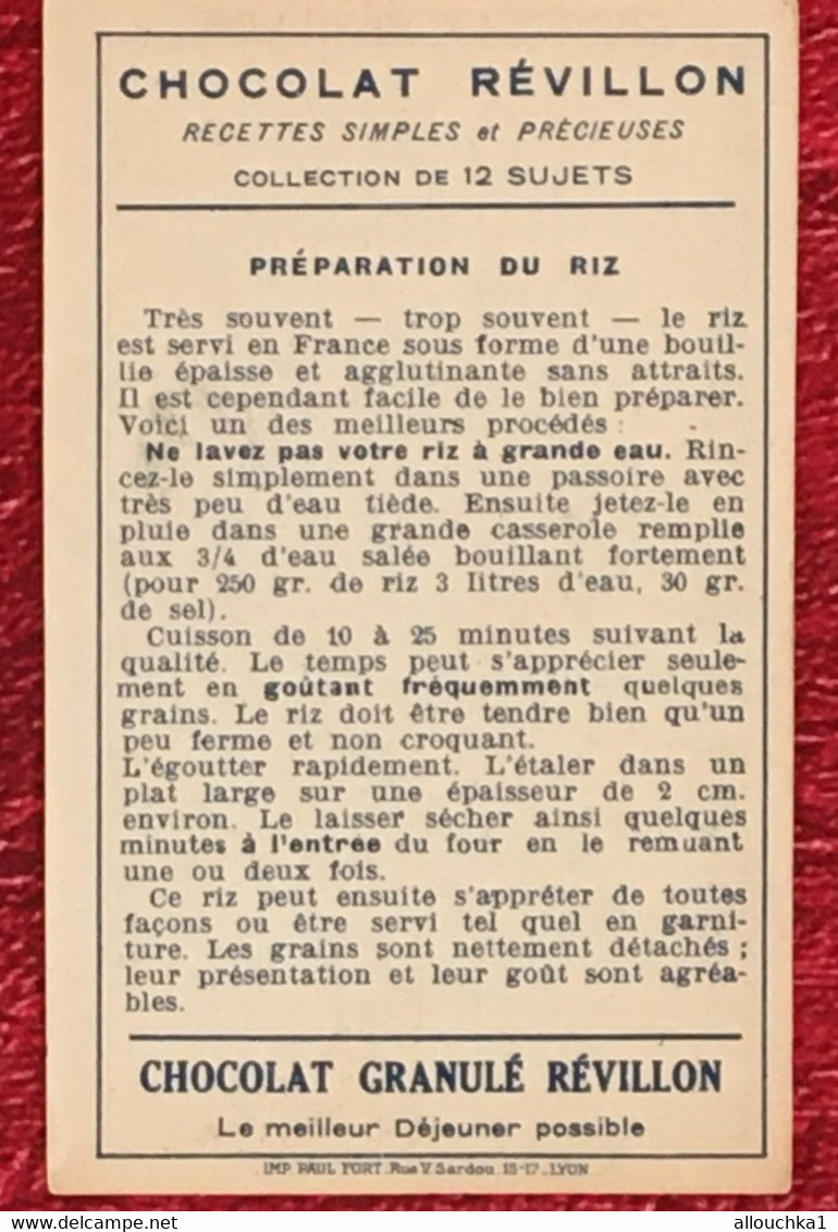 Préparation Du Riz N°° 12 Recettes Simples -☛Chocolat Révillon-☛Chromo-Image Chromos-☛Usines à Lyon/1898/Roanne/1972 - Revillon
