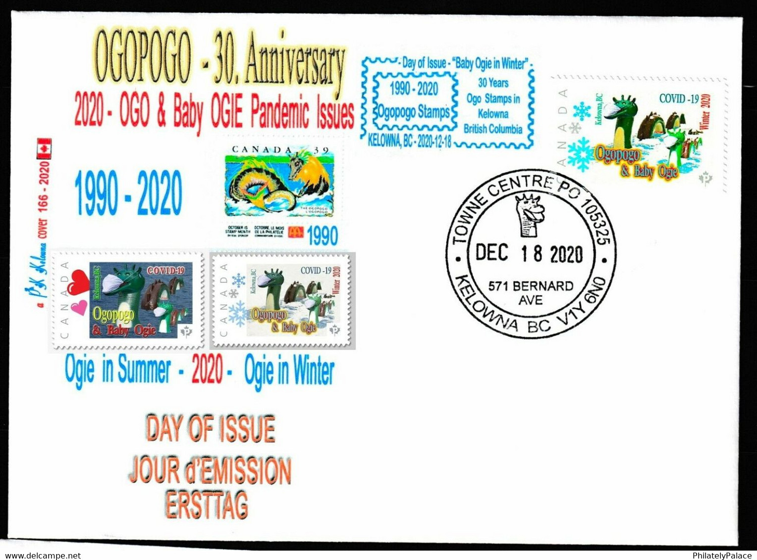 CANADA 2022 Ogopogo & OGIE IN WINTER Pandemic, Vaccine ,COVID-19 ,Coronavirus, Vaccination ,Doctor, Virus Cover  (**) - Storia Postale