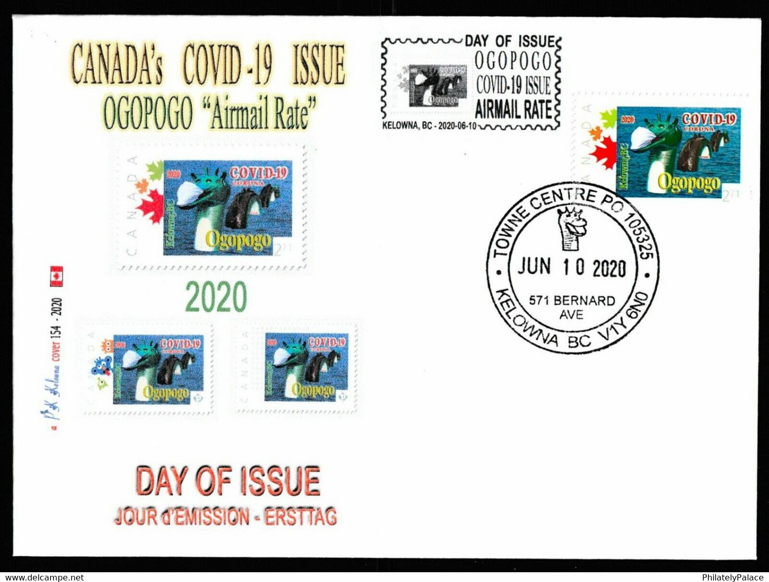 CANADA 2020 Ogopogo Pandemic, Vaccine ,COVID-19 ,Coronavirus, Vaccination ,Doctor, Virus Cover  (**) - Brieven En Documenten