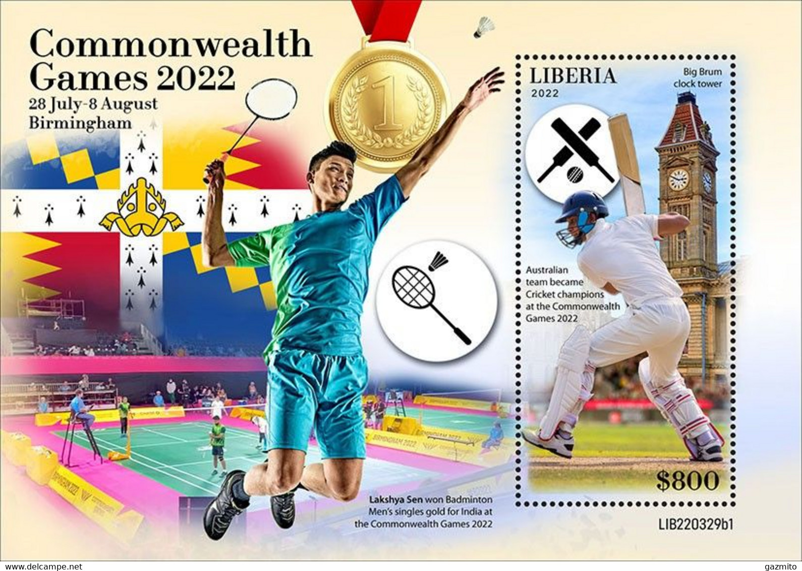 Liberia 2022, Commonwealth Games, Badminton, Cricket, BF - Bádminton