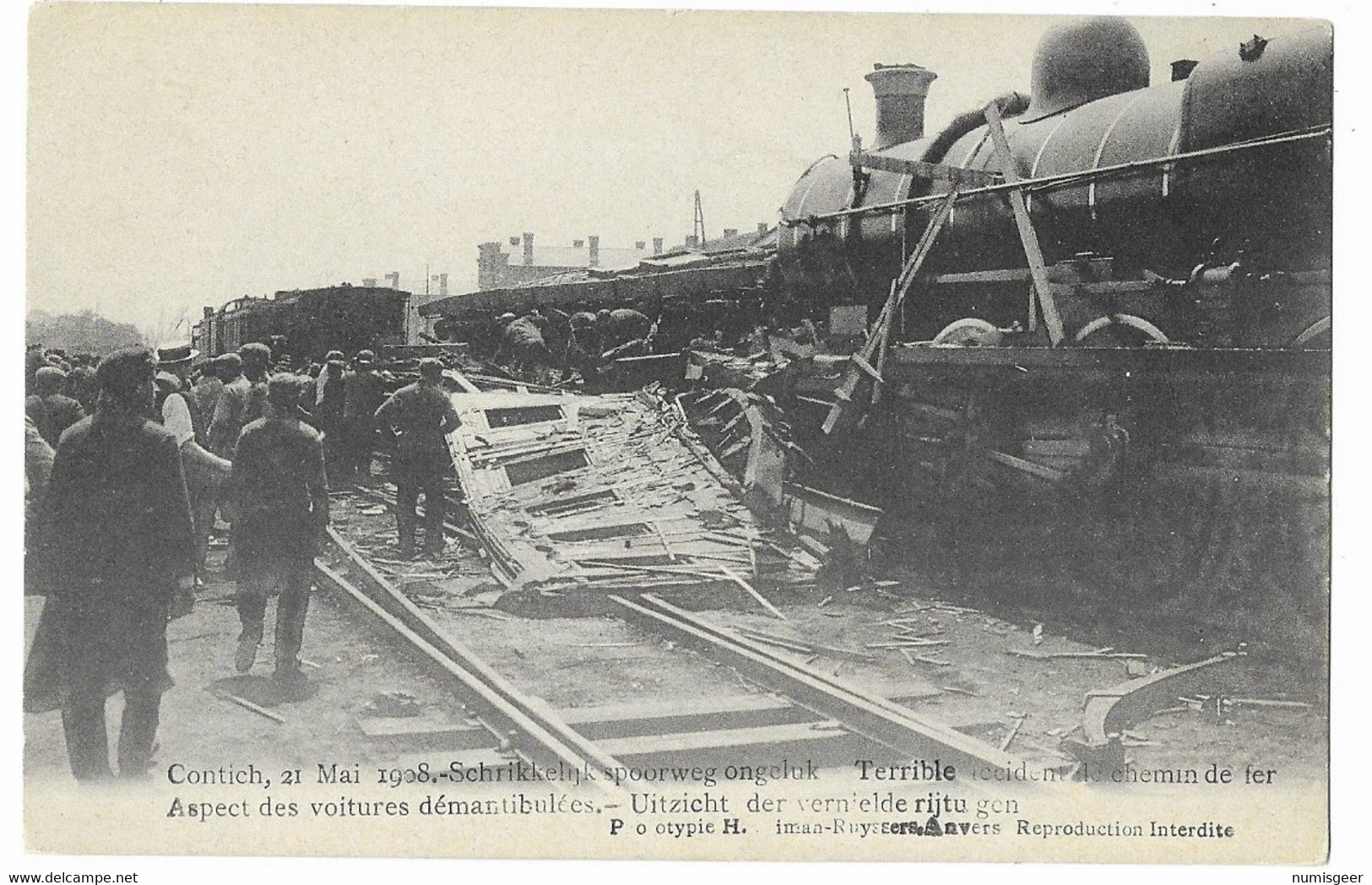 CATASTROPHE - SPOORWEGRAMP  DE CONTICH  21 MAI 1908 - Aspect Des Voitures Démantibulées ( Train Chemin De Fer ) - Kontich