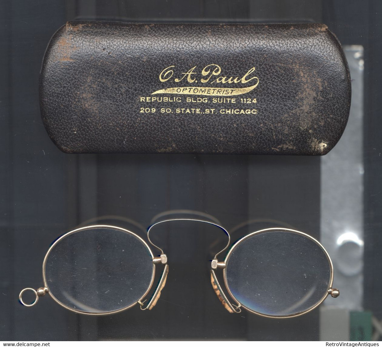 Vintage GOLD Glasses, Spectacles G. A. Paul OPTOMETRIST Republic BLDG. SUITE 1124 209 SO. STATE., ST. Chicago - USA - Art Nouveau / Art Deco