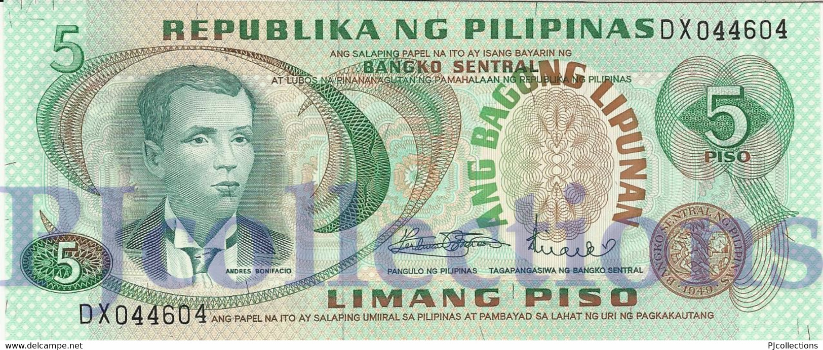 PHILIPPINES 5 PISO 1970 PICK 153a UNC - Philippines