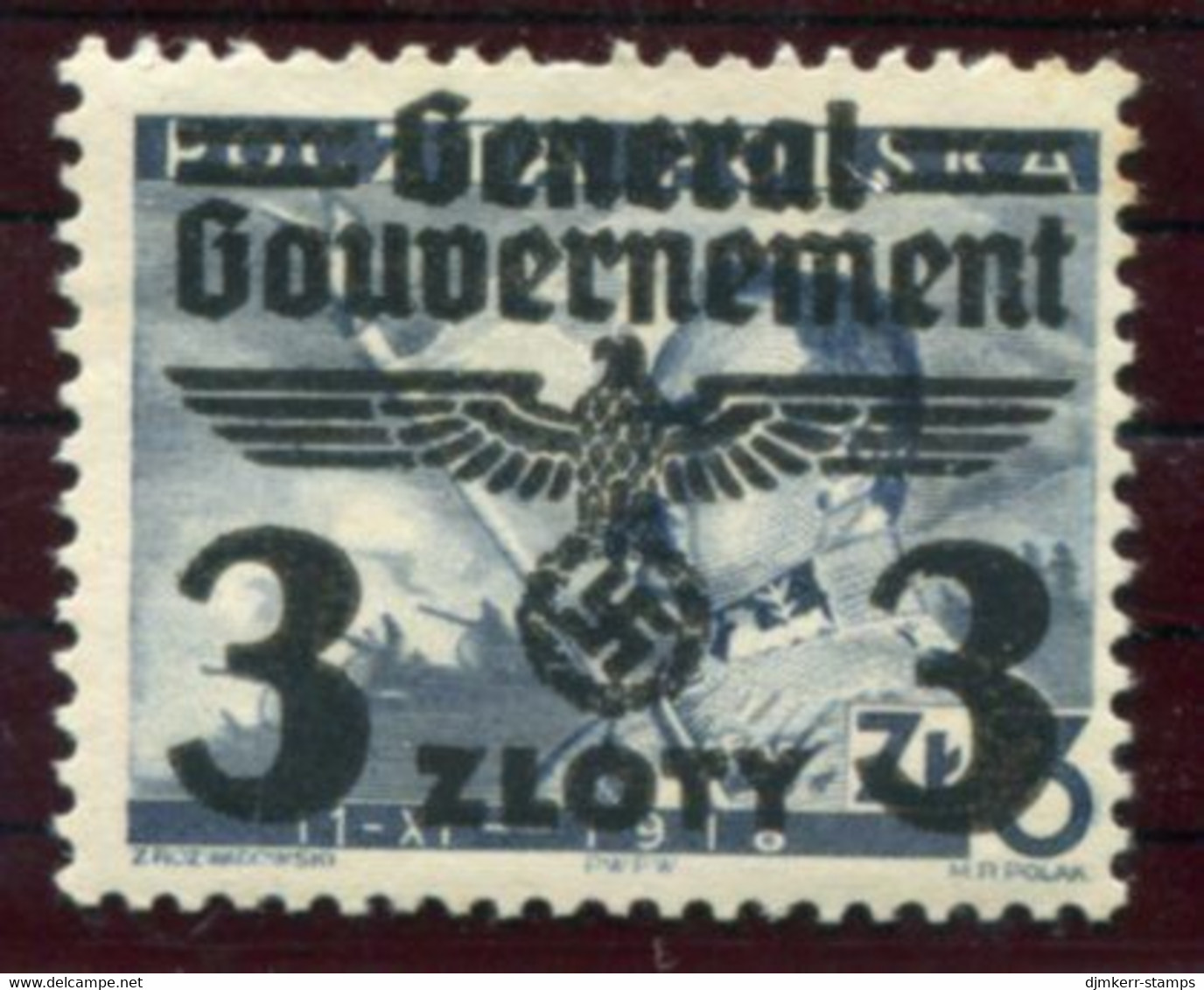 GENERAL GOVERNMENT 1940  Overprint 3 Zl. / 3 Zl...MNH / **   Michel 29 - Occupation 1938-45