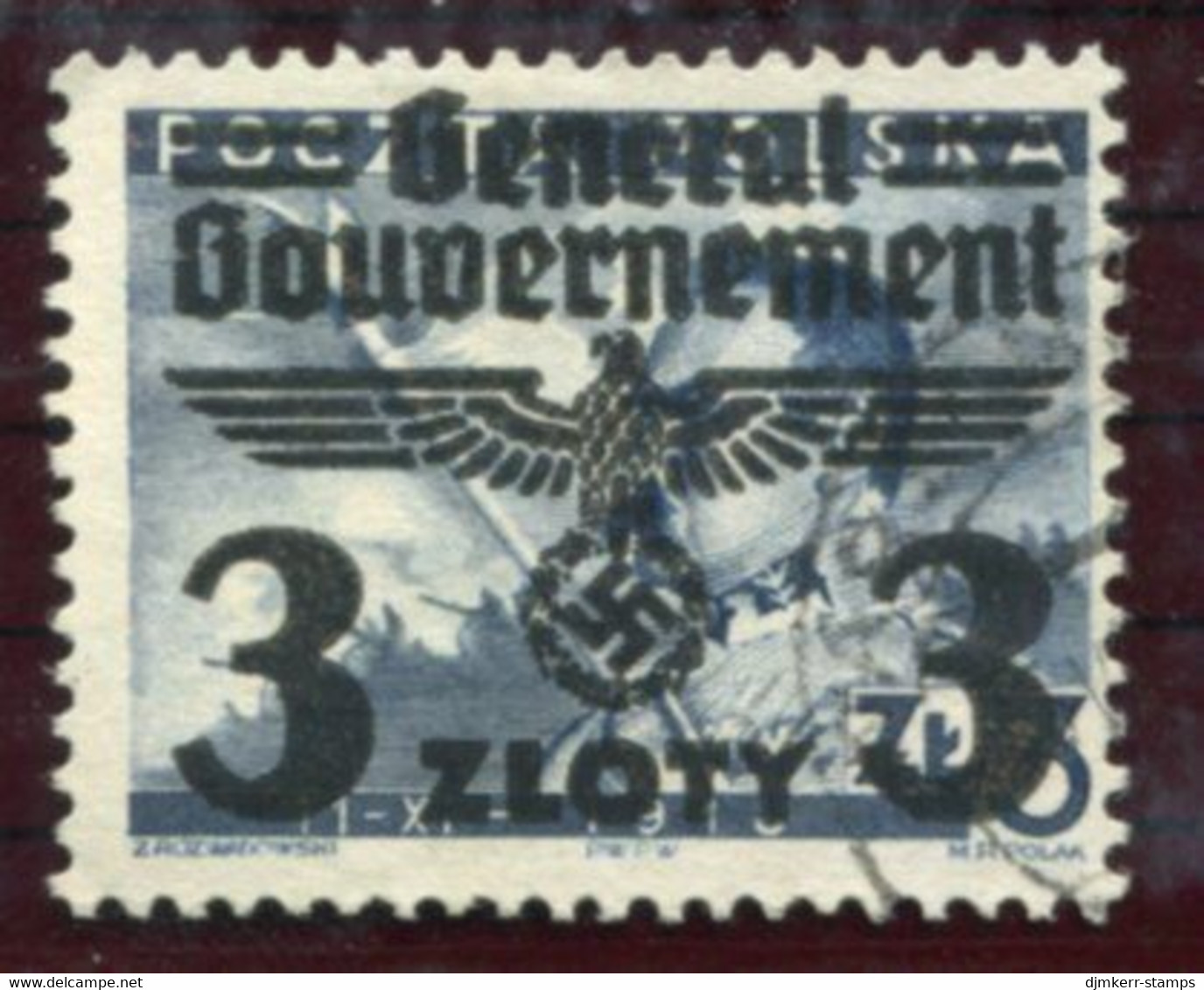 GENERAL GOVERNMENT 1940  Overprint 3 Zl. / 3 Zl...used   Michel 29 - General Government