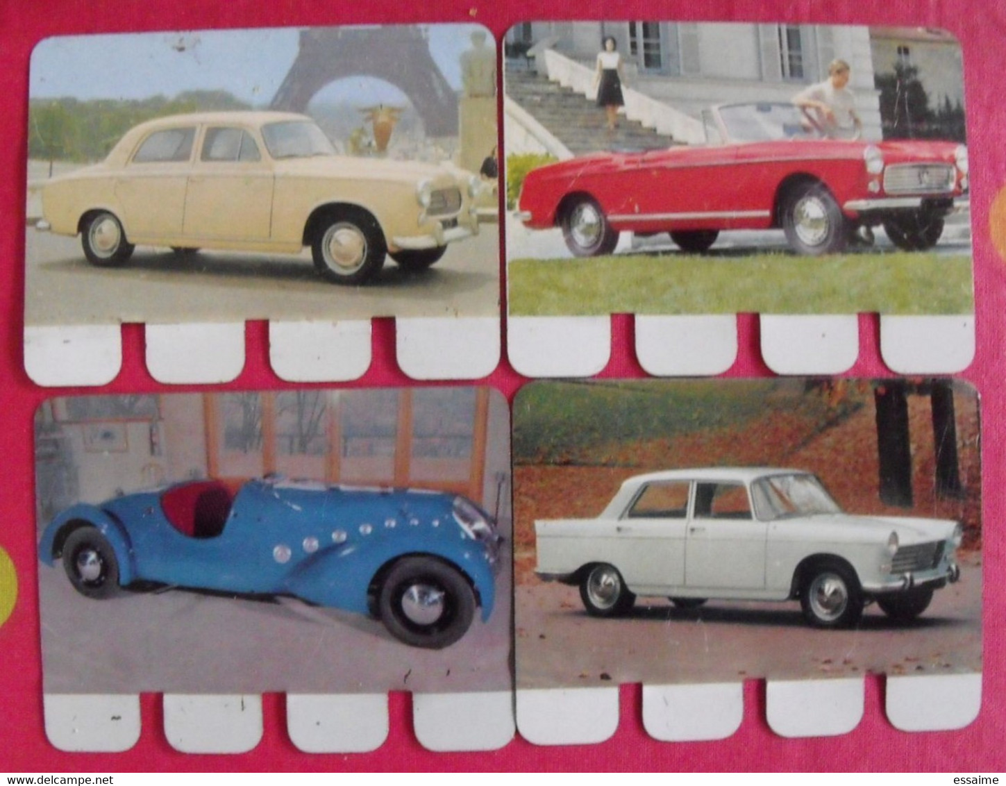 Peugeot 402, 403, 404, 404 Cabriolet. 4 Plaquettes En Tôle COOP N° 6,11,49,65. "l'auto à Travers Les âges" - Placas En Aluminio (desde 1961)