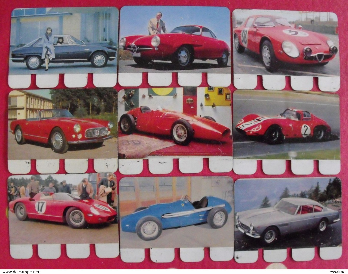 Alfa-Roméo Maserati Ferrari. 9 Plaquettes En Tôle COOP. "l'auto à Travers Les âges". Lot 3 - Plaques En Tôle (après 1960)