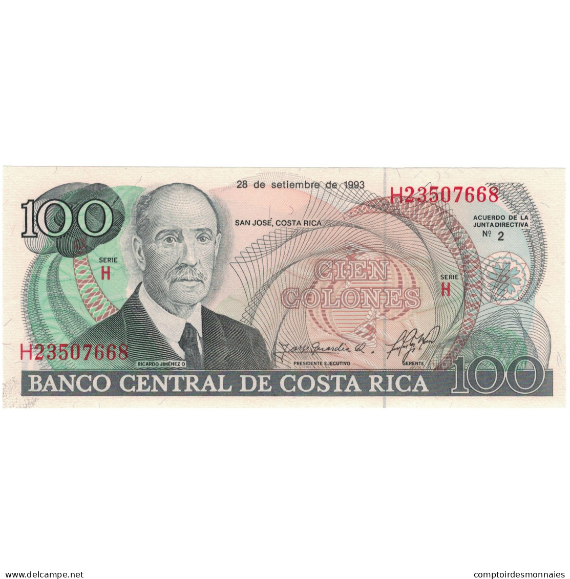 Billet, Costa Rica, 100 Colones, 1993, 1993-09-28, KM:261a, NEUF - Costa Rica