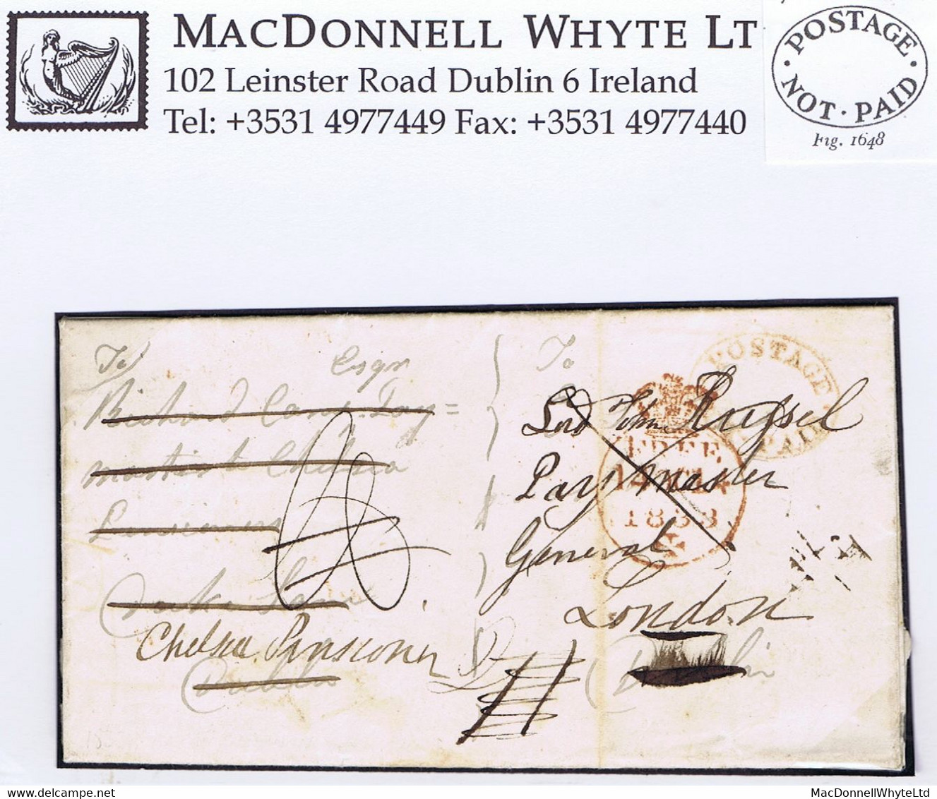 Ireland Donegal Military Dublin 1833 Letter From Sgt Cashon BALLYSHANNON/101 To Dublin, Oval POSTAGE *NOT*PAID* - Prephilately