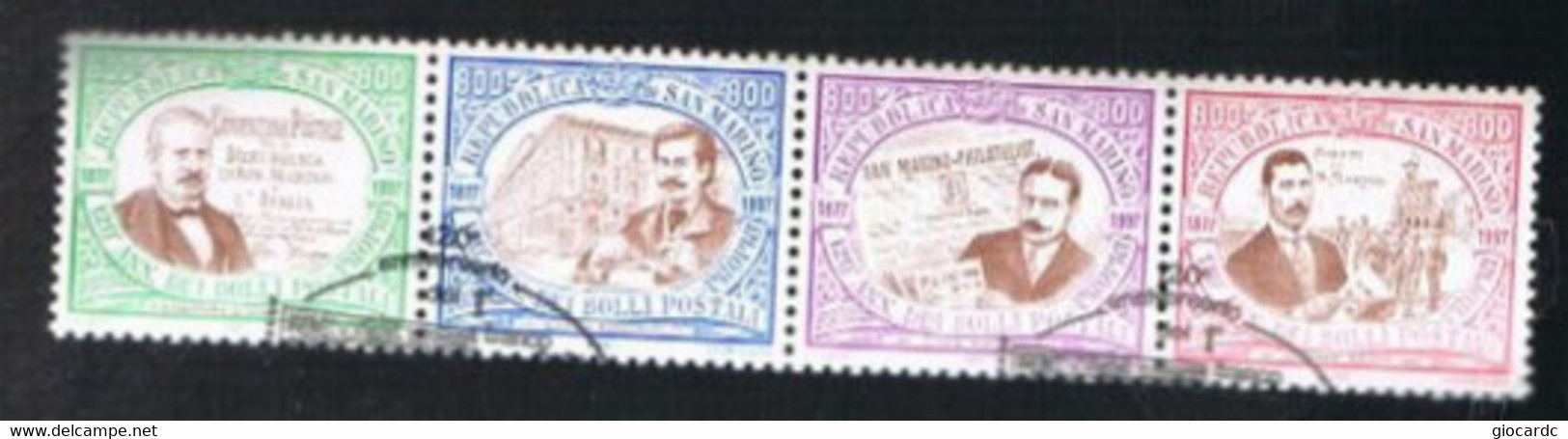 SAN MARINO - UN 1570.1573 - 1997  ANNIVERSARIO 1^ FRANCOBOLLO DI SAN MARINO   (COMPLET SET OF 4 SE-TENANT) - USED° - Used Stamps