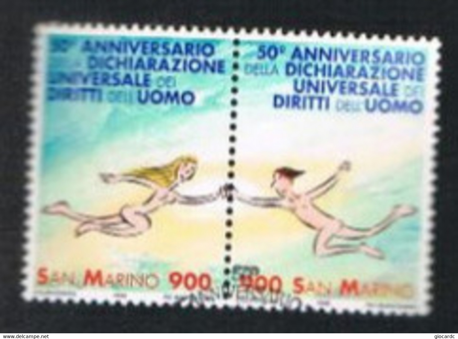 SAN MARINO - UN 1646.1647 - 1998  GIORNATA DEI DIRITTI DELL'UOMO  (COMPLET SET OF 2 SE-TENANT)  - USED° - Gebraucht