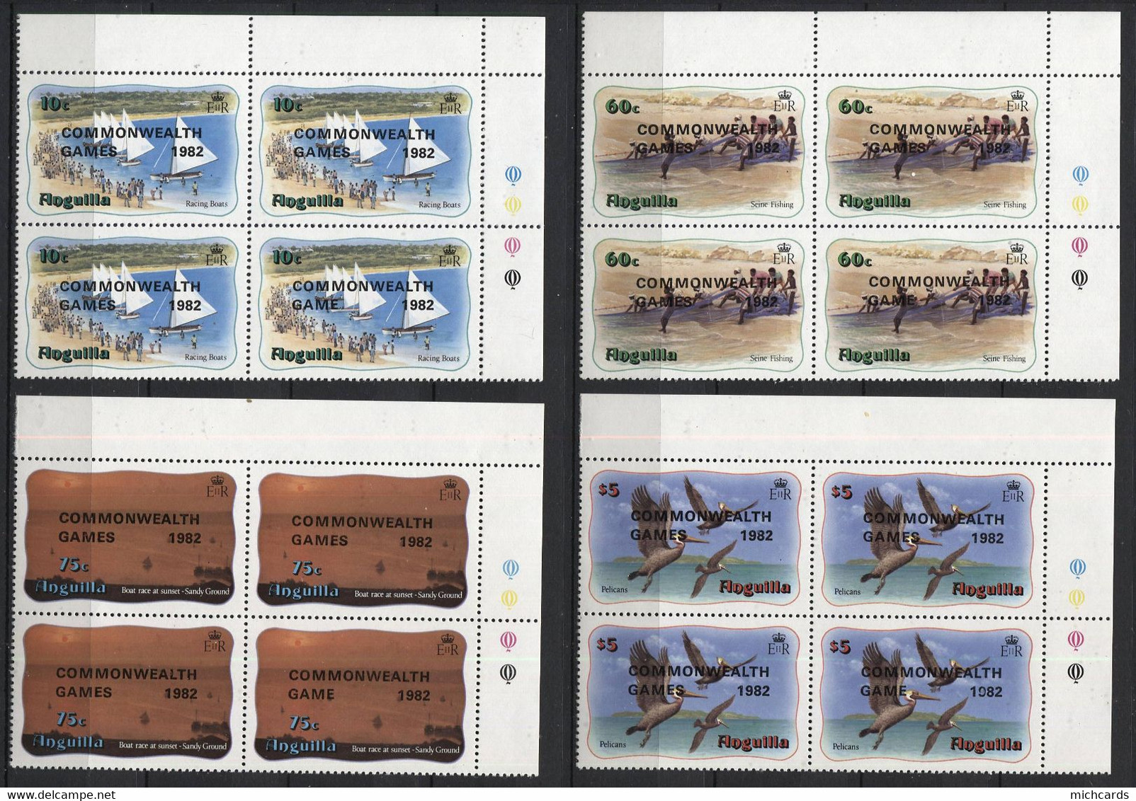256 ANGUILLA 1982 - Y&T 465/68 Bloc De 4 - Surcharge Commonwealth - Oiseau Voilier - Neuf ** (MNH) Sans Charniere - Anguilla (1968-...)