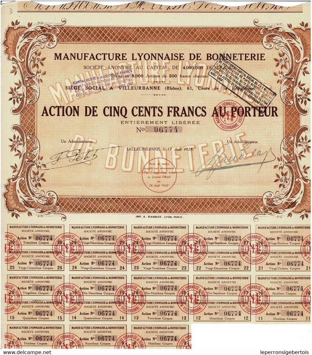 - Titre De 1928 - Manufacture Lyonnaise De Bonneterie - - Tessili