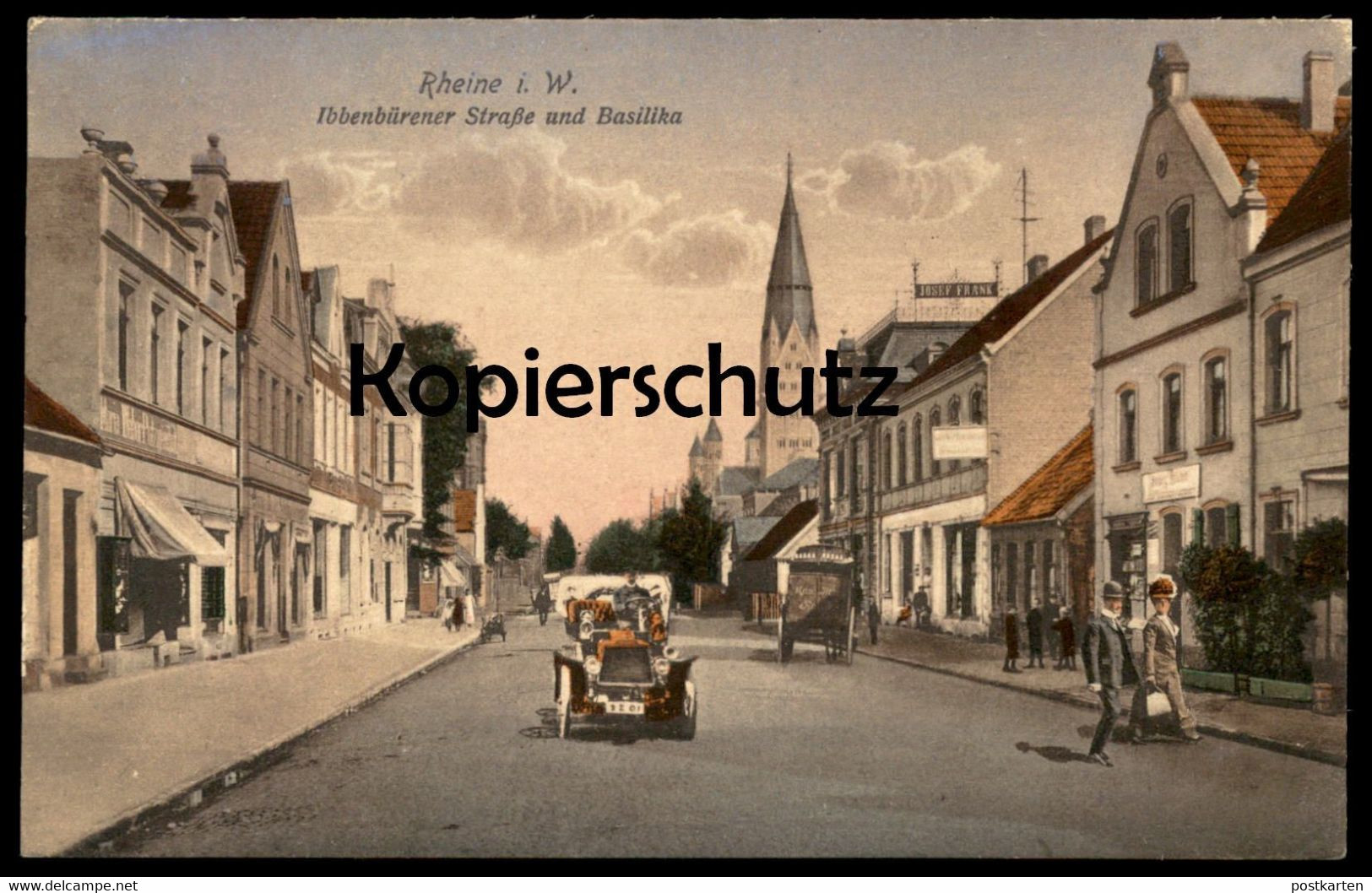 ALTE POSTKARTE RHEINE IN WESTFALEN IBBENBÜRENER STRASSE UND BASILIKA AUTO KUTSCHE JOSEF FRANK Ansichtskarte AK Postcard - Rheine