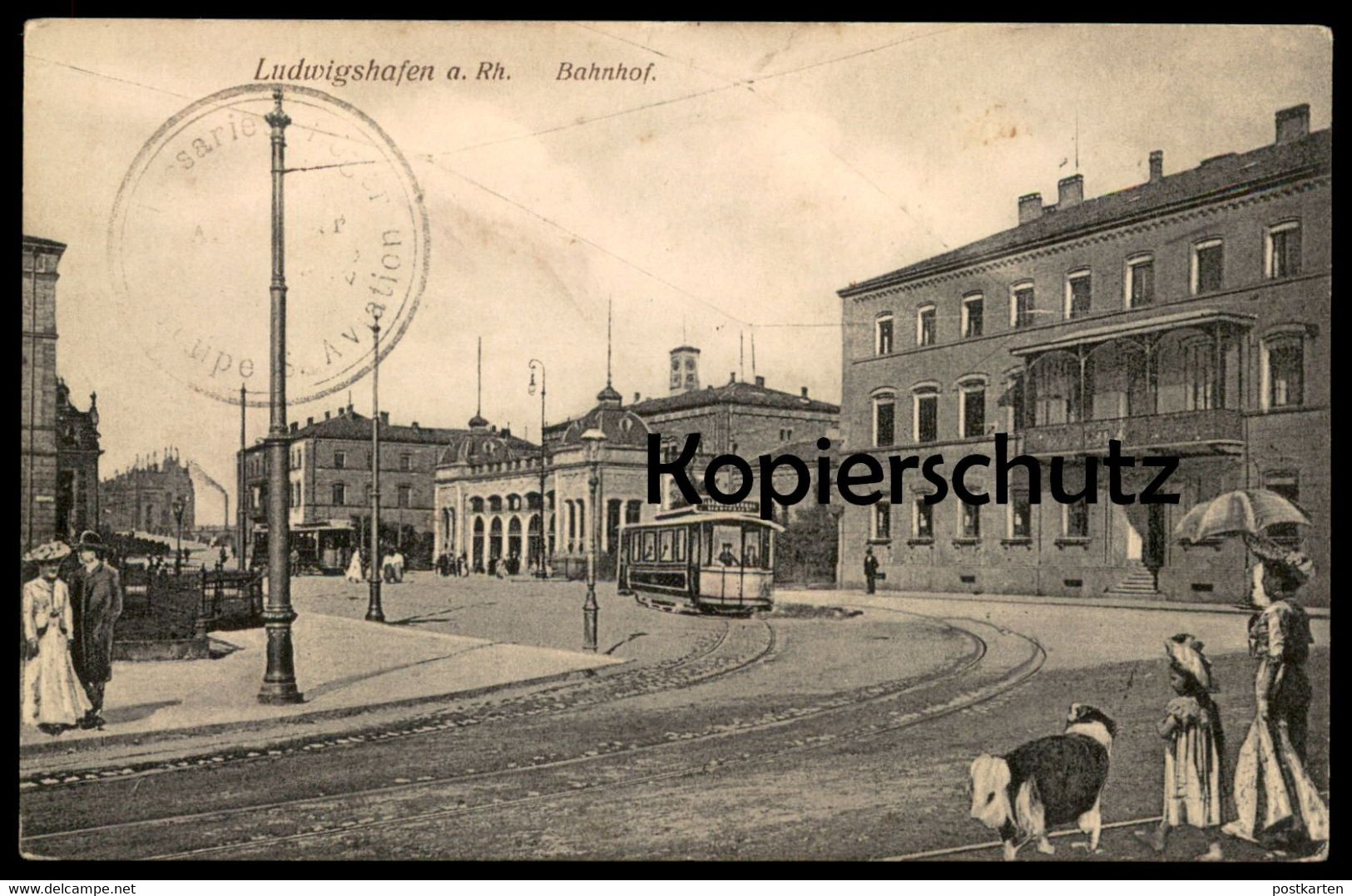 ALTE POSTKARTE LUDWIGSHAFEN AM RHEIN BAHNHOF STRASSENBAHN FRAU MÄDCHEN HUND Dog Chien Postcard Ansichtskarte Cpa AK - Ludwigshafen