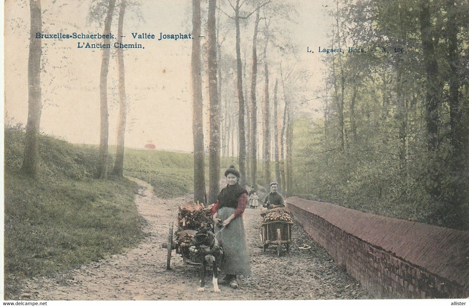 CPA BELGIQUE _ Bruxelles-Schaerbeek _ Vallée Josaphat - L'Ancien Chemin (Attelage Chien) {S49-22} - Schaerbeek - Schaarbeek