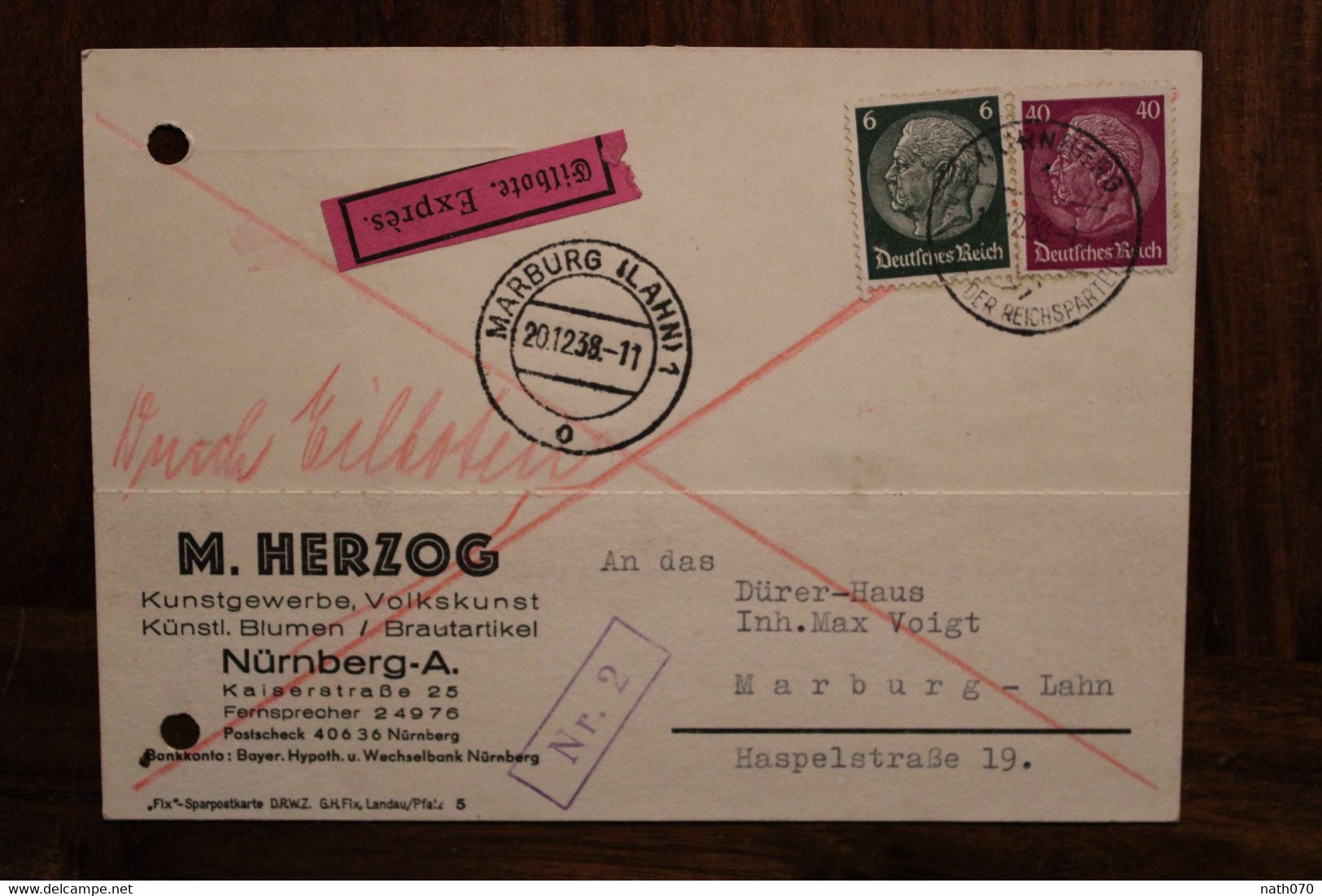 1938 Nürnberg Marburg Deutsches Dt Reich Cover Durch Eilbote Expres - Covers & Documents