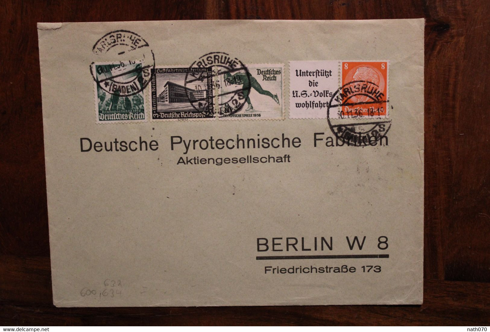 1936  Deutsche Reich Allemagne Cover Mi 600 632 634 - Cartas & Documentos