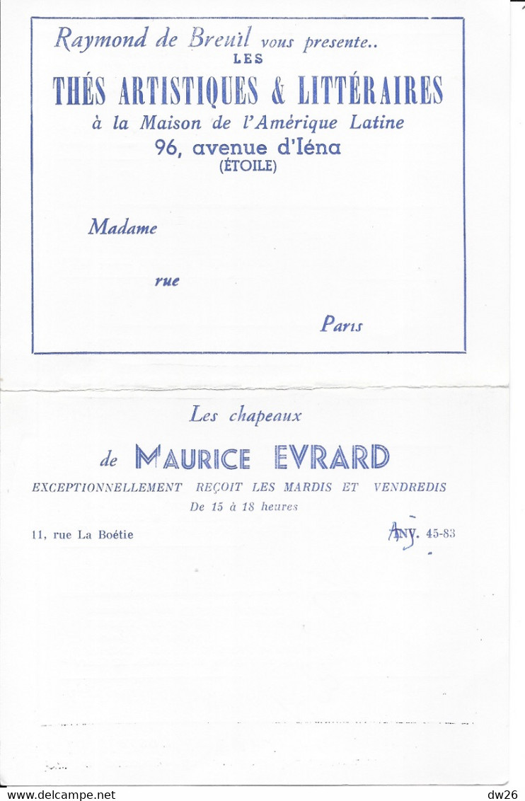 Programme à La Maison De L'Amérique Latine 1964, Raymond De Breuil Présente Les Thés Artistiques Et Littéraires - Programme