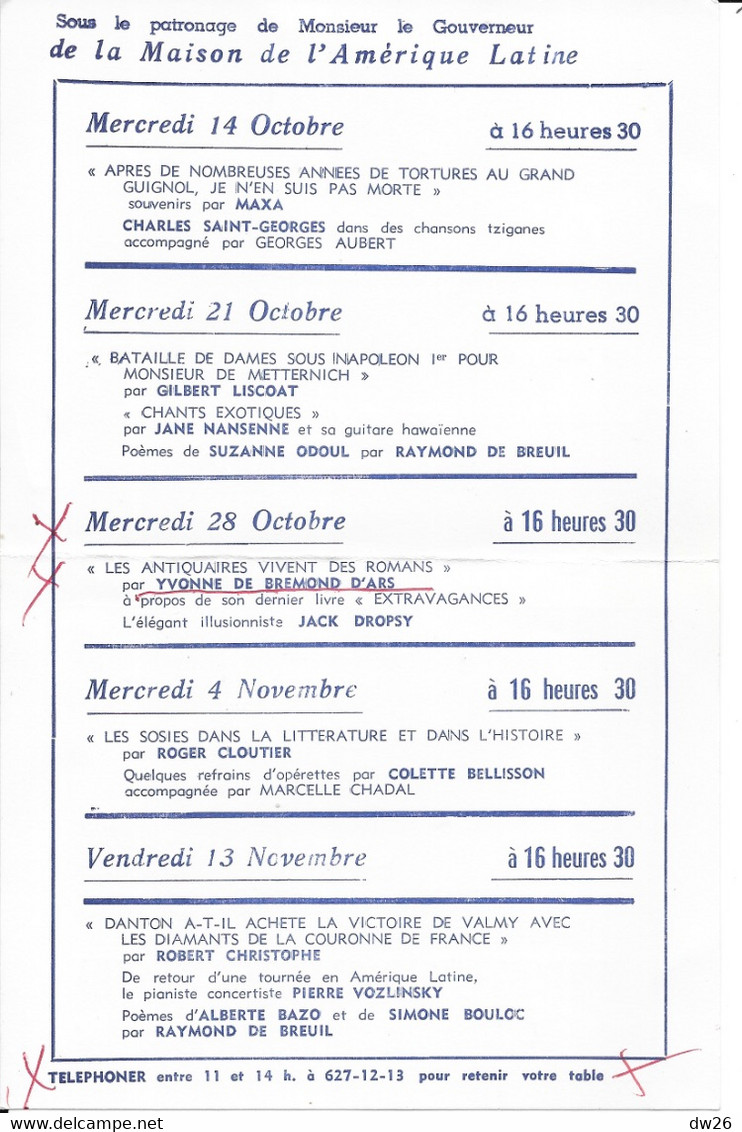 Programme à La Maison De L'Amérique Latine 1964, Raymond De Breuil Présente Les Thés Artistiques Et Littéraires - Programme