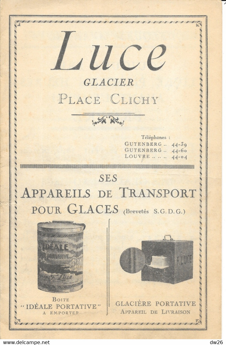 Dépliant Publicitaire Magasin F. Luce, Glacier, Place Clichy, Paris - Catalogue Glaces Et Glacières - Altri & Non Classificati