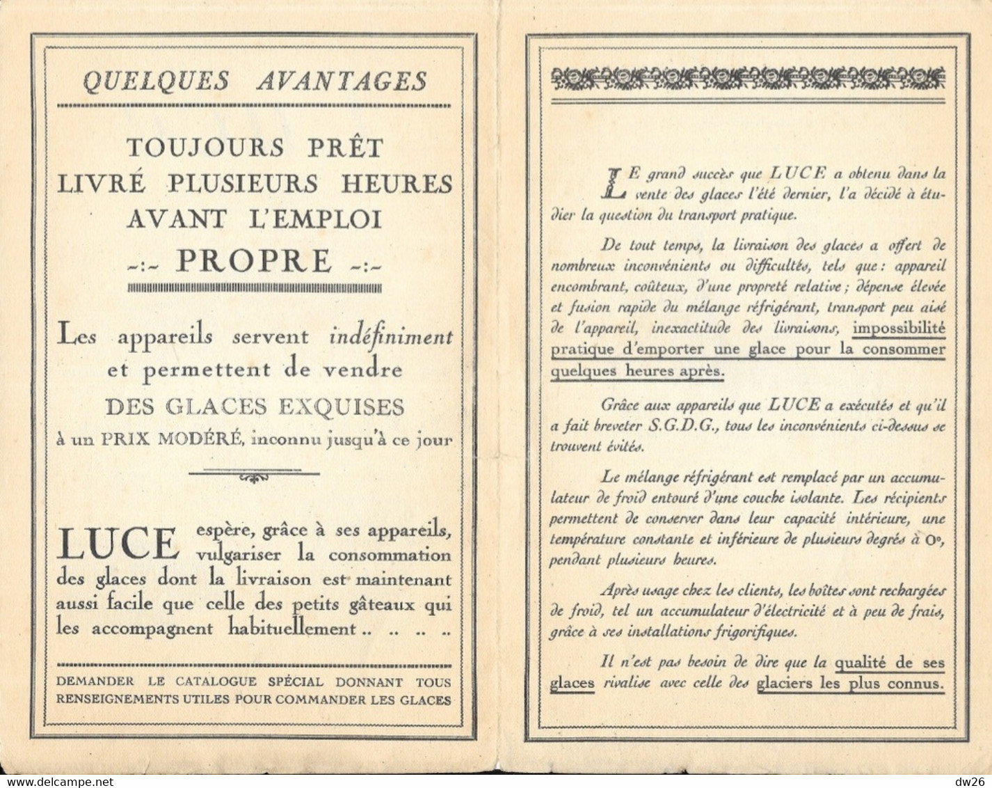 Dépliant Publicitaire Magasin F. Luce, Glacier, Place Clichy, Paris - Catalogue Glaces Et Glacières - Andere & Zonder Classificatie