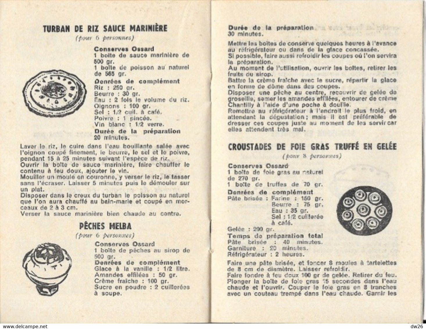 Livret Les Recettes Minute De Francine Darcy - Publicité Avec Les Bonnes Conserves Ossard - Gastronomie