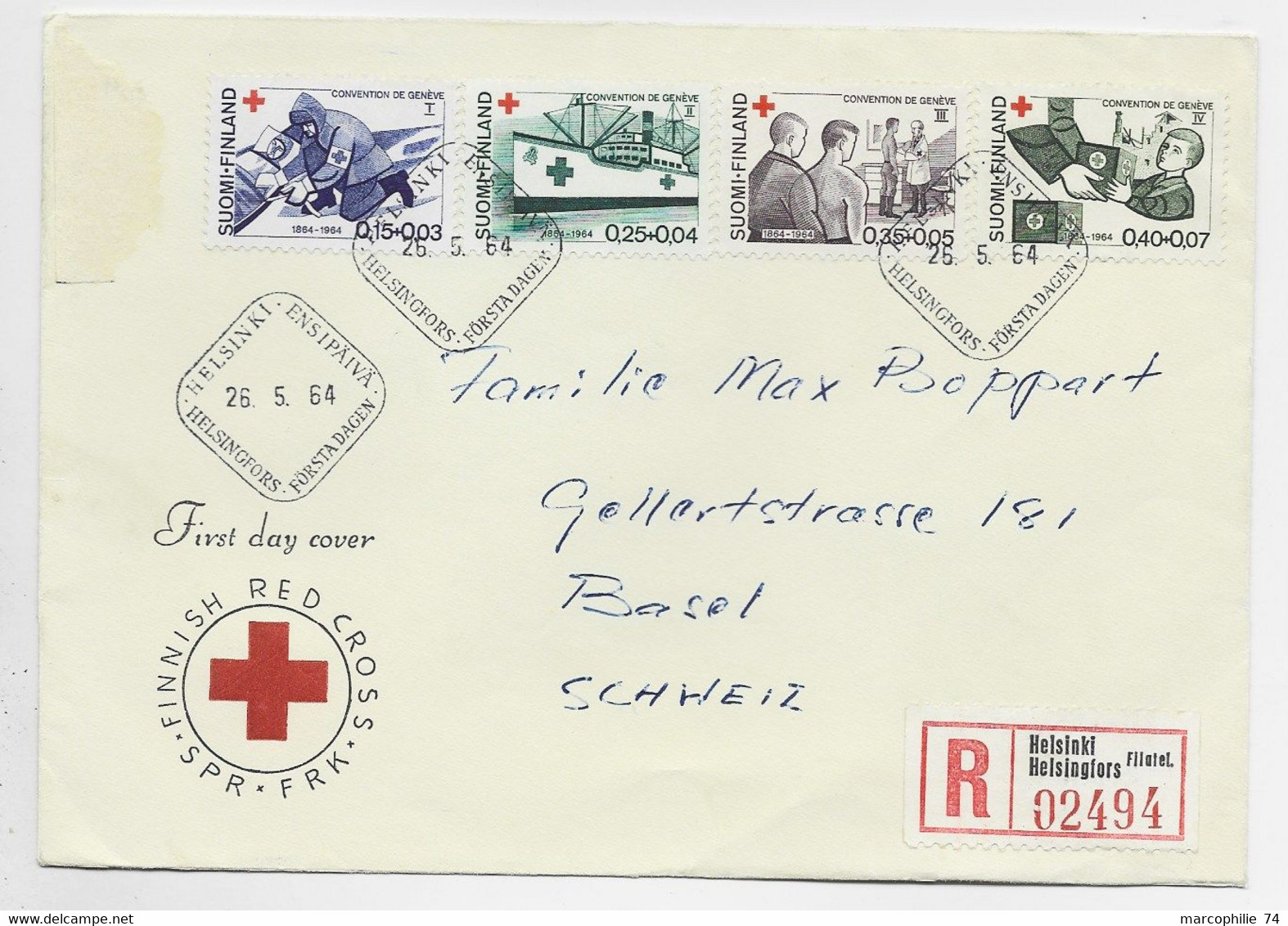 FINLAND SUOMI RED CROSS LETTRE COVER REC HELSINKI 26.5.1964 TO SUISSE - Lettres & Documents