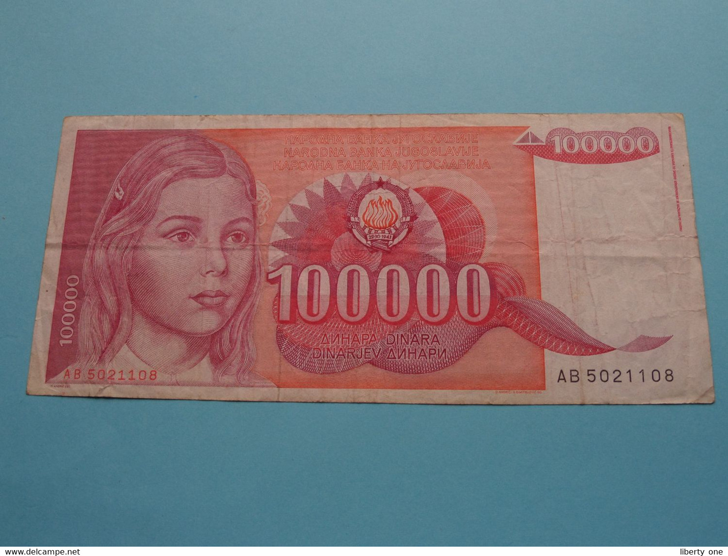 100.000 Dinara 1/5/1989 / AB 5021108 ( For Grade, Please See SCANS ) Circulated ! - Jugoslawien