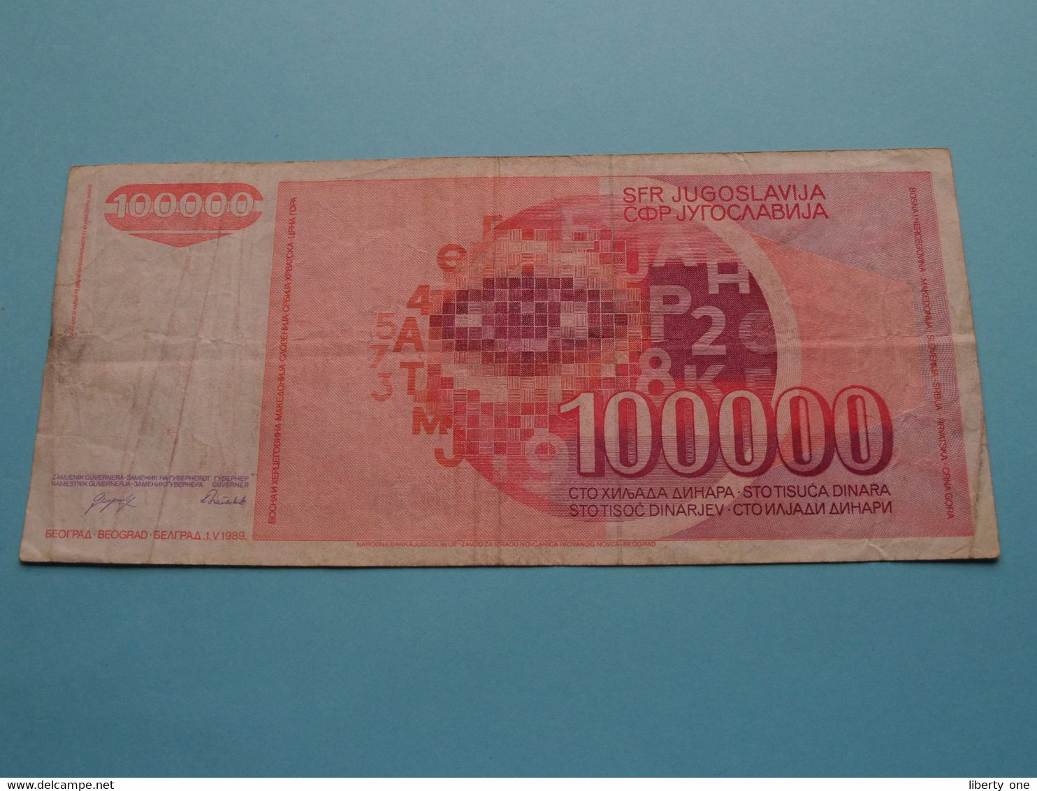 100.000 Dinara 1/5/1989 / AB 5021108 ( For Grade, Please See SCANS ) Circulated ! - Yugoslavia