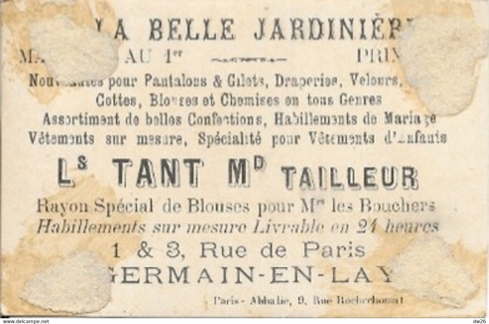 Chromo A La Belle Jardinière, Saint-Germain-en-Laye - Le Salut - L. Tant, Tailleur - Altri & Non Classificati