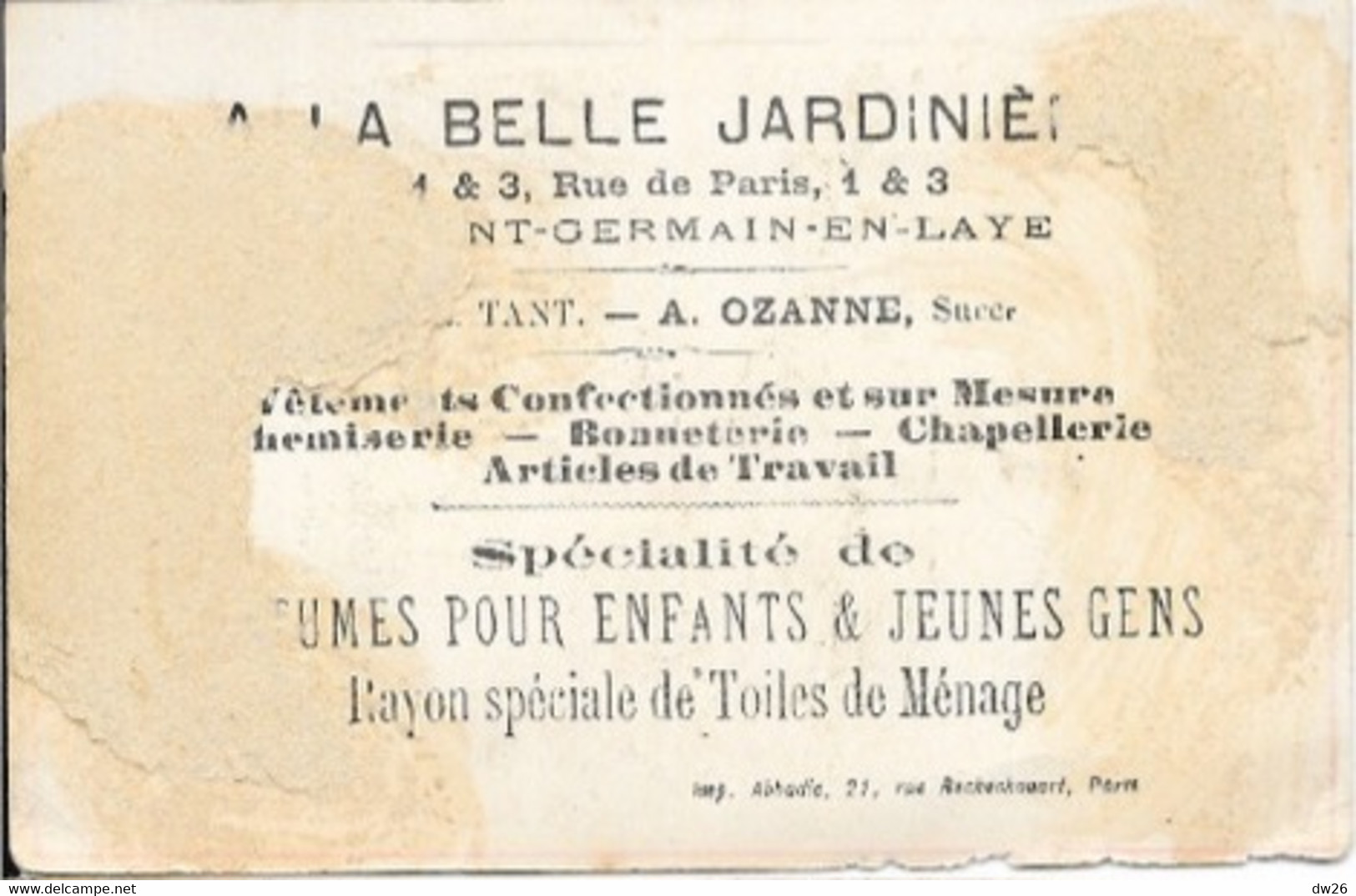 Chromo A La Belle Jardinière, Saint-Germain-en-Laye - Ils En Sortent Transformés - L. Tant, Tailleur, A. Ozanne - Altri & Non Classificati