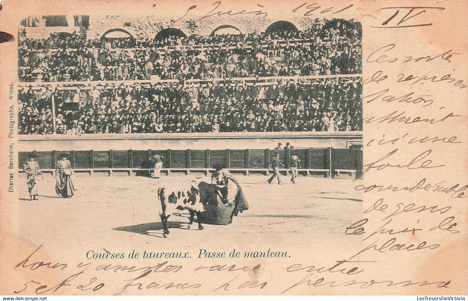 CPA CORRIDA - Courses De Taureaux - Passe De Manteau - Charles Bernheim - 1901 - Carte Precurseur - Stierkampf