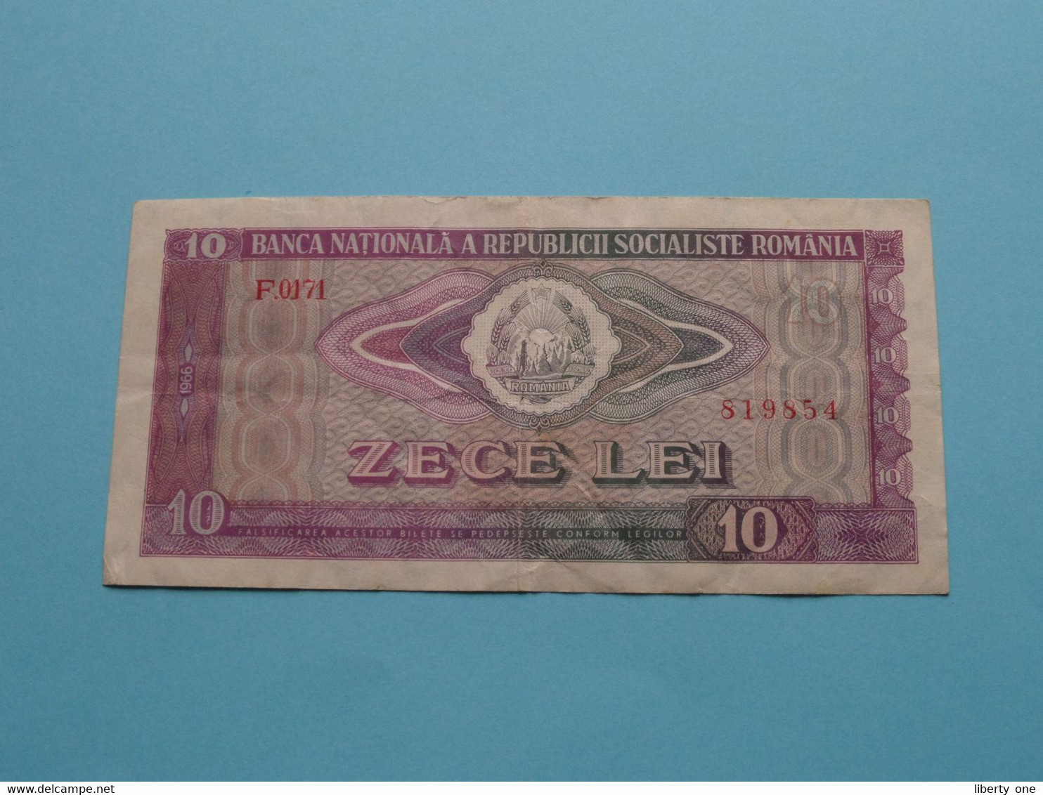 10 Zece Lei ( 1966 ) F0171 - 819854 ( For Grade, Please See SCANS ) Circulated ! - Rumania