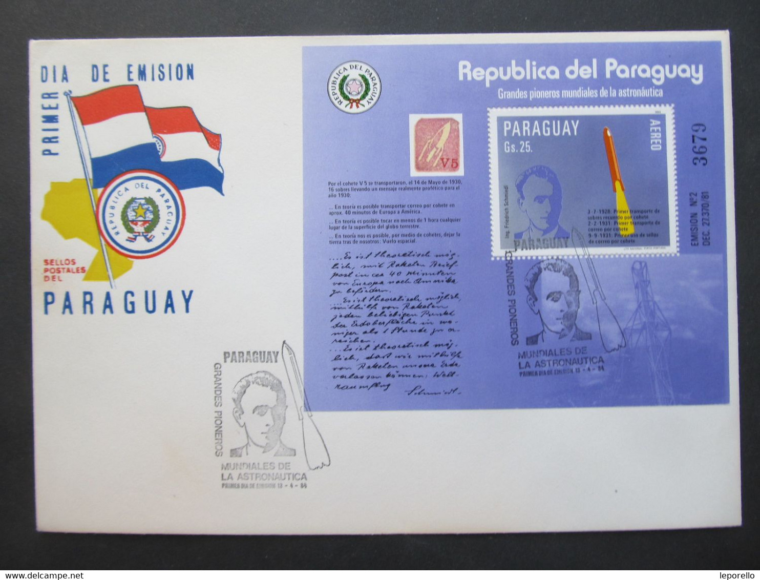 BRIEF Paraguay 1984 Kosmos Astronautica   // Z6300 - América Del Sur