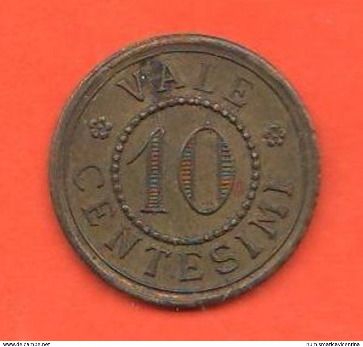 Italia 10 Centesimi Gettone Necessità Monetale XIX° Secolo 10 Cents Token Coin Bronze - Noodgeld