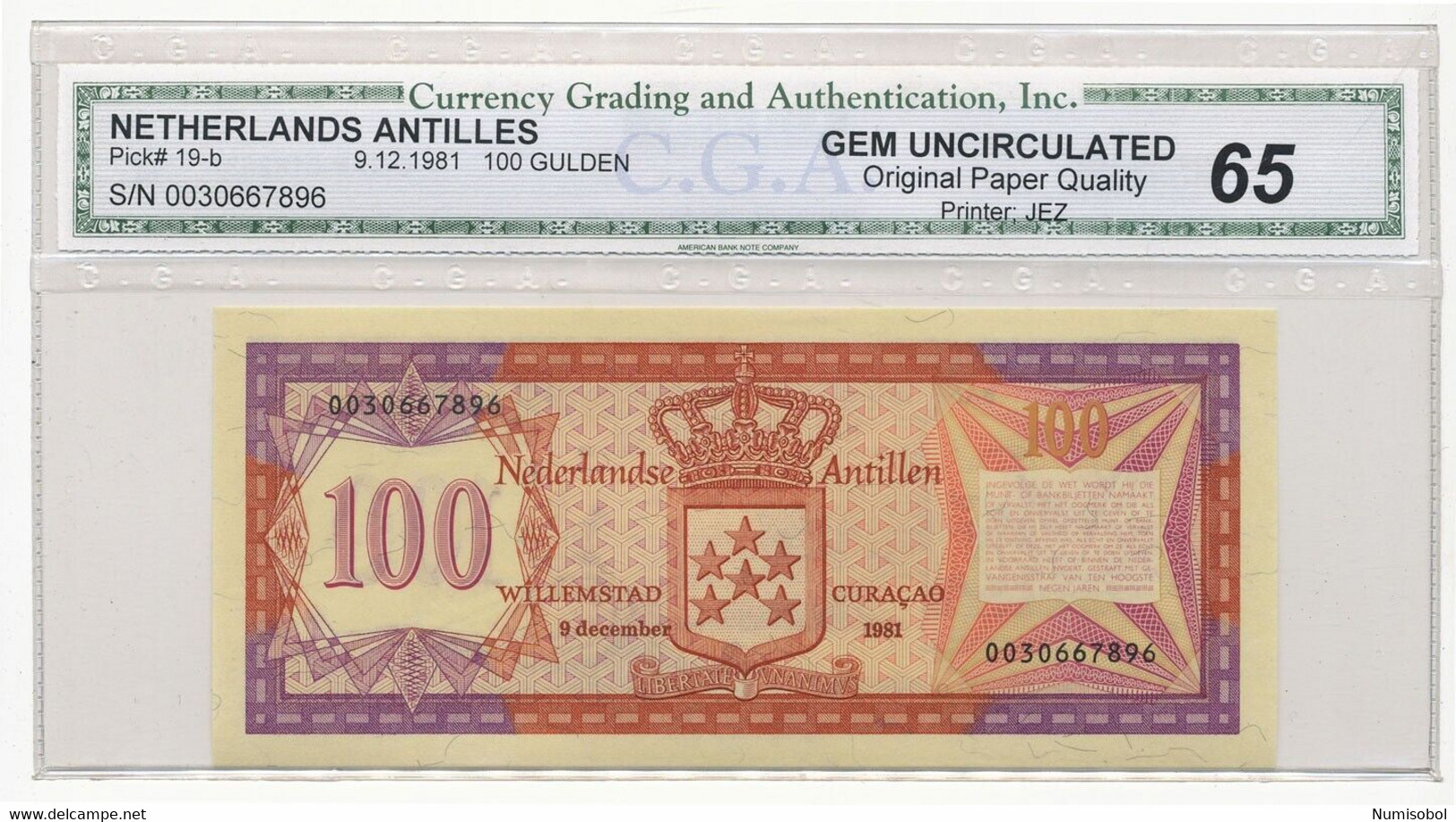 NETHERLANDS ANTILLES - 100 Gulden 9. 12. 1981. P19b, UNC (NTH001) - Niederländische Antillen (...-1986)