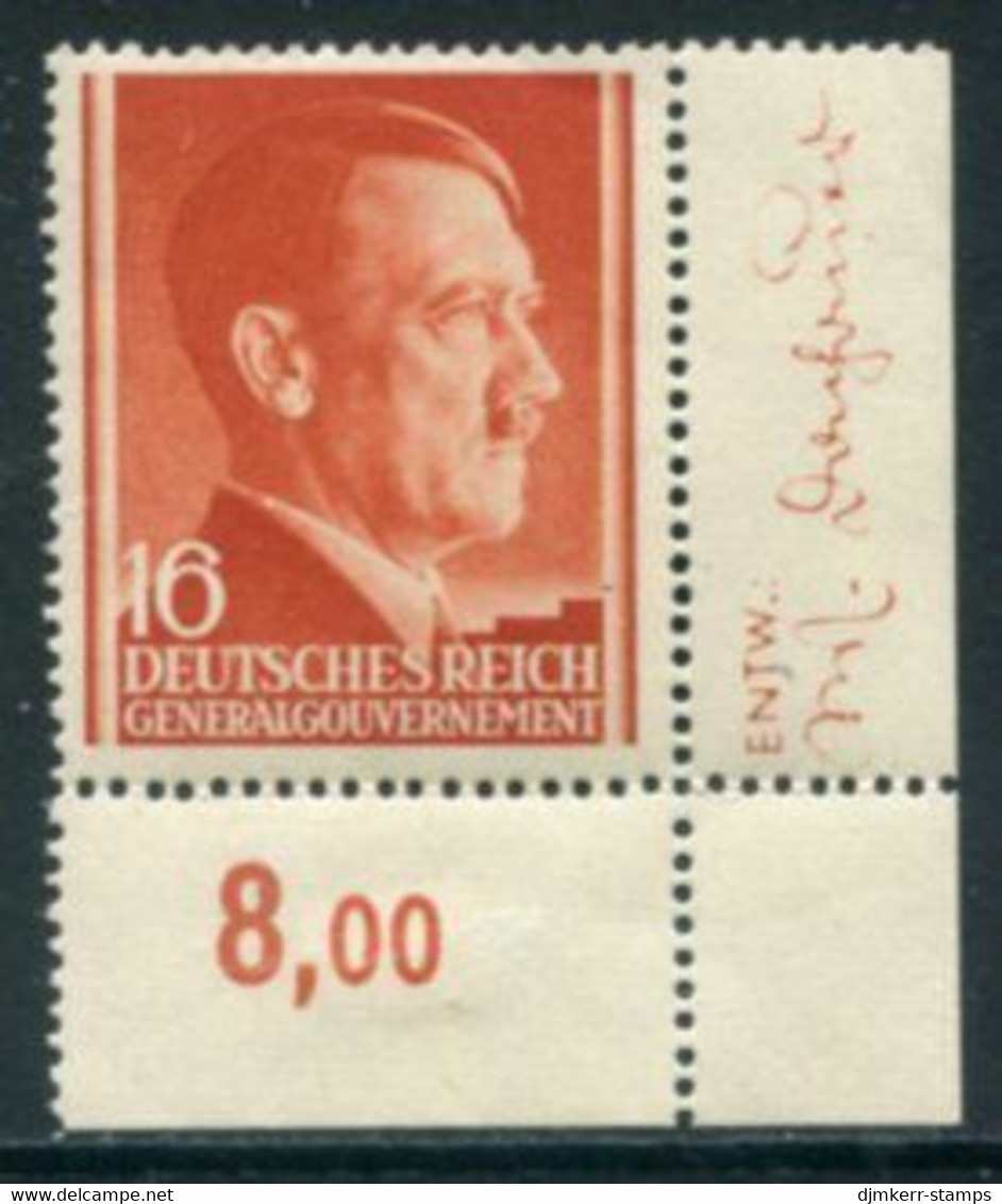 GENERAL GOVERNMENT 1941 Hitler Definitive 16 Gr. Sheet Corner With Signature MNH / **   Michel 76 - General Government