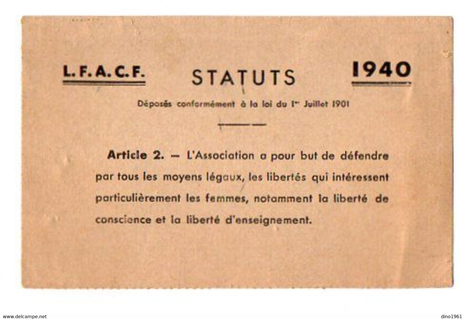 VP21.196 - PARIS 1940 - Carte De La Ligue Féminine D'Action Catholique Française / Comité De CAMBRAI - Religion &  Esoterik